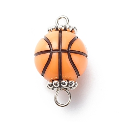 Basketball Акриловые подвески для баскетбольных коннекторов, с космическими бусинами античного серебра, круглый шар, темно-оранжевый, баскетбольный узор, 20x11.5~12 мм, Отверстие : 1.6 мм & 2.5 мм