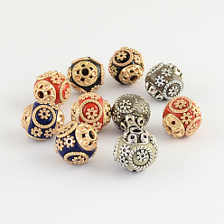 Mixed Color Round Handmade Indonesia Beads, with Alloy Cores, Antique Silver, Mixed Color, 15x14mm, Hole: 2mm