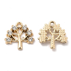 Golden UV Plating Alloy Pendants, with Crystal Rhinestone, Tree of Life Charms, Golden, 15x15x2mm, Hole: 1.5mm