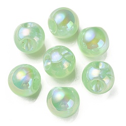 Vert Clair Placage uv perles acryliques irisées arc-en-ciel, avec de la poudre de paillettes, ronde, vert clair, 18.5mm, Trou: 4mm