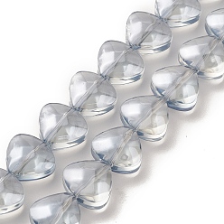 Gris Clair Brins de perles de verre de galvanoplastie transparentes, perle plaquée lustre, cœur, gris clair, 12x13x7mm, Trou: 1mm, Environ 55 pcs/chapelet, 25.51'' (64.8 cm)