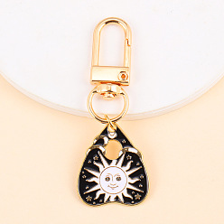 Sun Punk Style Alloy Enamel Pendant Keychain, for Bag Car Pendant, Golden, Sun, 6~7cm
