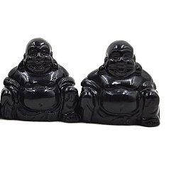 Obsidian Natural Obsidian Carved Maitreya Buddha Statue Home Decoration, Feng Shui Figurines, 40mm