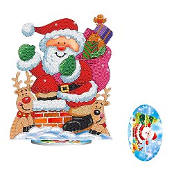 Santa Claus Kits de pintura de diamantes de decoración de exhibición de tema de navidad diy, incluyendo tablero de plástico, diamantes de imitación de resina, pluma, plato de bandeja y arcilla de cola, santa claus, 280x225x80 mm