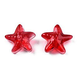 Red Transparent Spray Painted Glass Beads, Starfish, Red, 14x15x6.5mm, Hole: 1mm