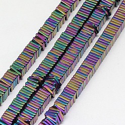 Multi-color Plated Electroplate Non-magnetic Synthetic Hematite Heishi Beads Strands, Thin Slice Flat Square Beads, Grade A, Multi-color Plated, 4x4x1mm, Hole: 1mm, about 400pcs/strand, 16 inch