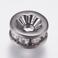 Bronze Micro cuivres ouvrent cubes zircone perles d'espacement, plat rond, clair, gris anthracite, 6x3mm, Trou: 1.4mm