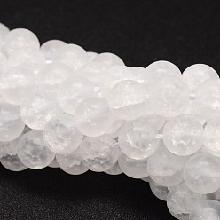White Synthetic Crackle Quartz Bead Strands, Round, Dyed, Frosted, White, 8mm, Hole: 1mm, about 50pcs/strand, 15.75 inch