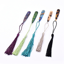 Mixed Color Cellulose Acetate(Resin) Bookmarks, with Polyester Tassel Big Pendants, Teardrop, Mixed Color, 200mm