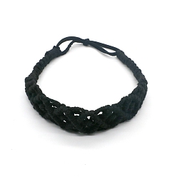 Черный Однотонная ручная плетеная хлопковая веревка с эластичной повязкой на голову, женские повседневные аксессуары для волос в стиле бохо для йоги, чёрные, внутренний диаметр: 150 мм