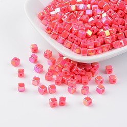 Deep Pink Eco-Friendly Poly Styrene Acrylic Beads, AB color, Cube, Deep Pink, 4x4mm, Hole: 1mm, about 8000pcs/500g