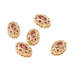 Medium Violet Red Eco-friendly Brass Micro Pave Cubic Zirconia Multi-strand Links, Rack Plating, Cadmium Free & Lead Free, Oval, Golden, Medium Violet Red, 12x8x5mm, Hole: 1.2mm