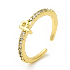 Letter P Clear Cubic Zirconia Initial Letter Open Cuff Ring, Real 18K Gold Plated Brass Jewelry for Women, Cadmium Free & Nickel Free & Lead Free, Letter.P, US Size 7 3/4(17.9mm)