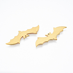 Real 18K Gold Plated 201 Stainless Steel Pendants, Bat, Halloween Style, Real 18K Gold Plated, 13x37x1mm, Hole: 1mm