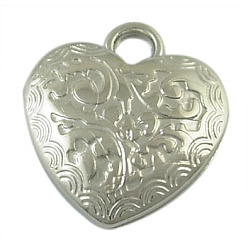 Platinum CCB Plastic Pendants, Heart, Nickel Color, about 20mm long, 18mm wide, 6mm thick, hole: 3mm