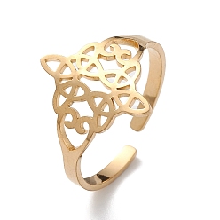 Golden Sailor's Knot 304 Stainless Steel Hollow Open Cuff Ring for Men Women, Golden, Inner Diameter: 19mm