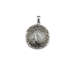 Labradorite Natural Labradorite Pendants, Tree of Life Charms with Platinum Plated Alloy Findings, 31x27mm