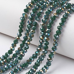 Dark Slate Gray Electroplate Opaque Glass Beads Strands, Half Green Plated, Faceted, Rondelle, Dark Slate Gray, 8x6mm, Hole: 1mm, about 72pcs/strand, 16.14 inch(41cm)