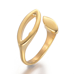 Golden 304 Stainless Steel Cuff Rings, Open Rings, Horse Eye, Golden, Size 7, 17mm