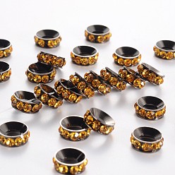 Topazee Séparateurs perles en verre avec strass en laiton, Grade a, rondelle, gris anthracite, topaze, environ 9 mm de diamètre, épaisseur de 4mm, Trou: 4mm