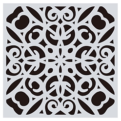 Blanc Pochoir de silhouette de peinture creuse en plastique pour animaux de compagnie à motif de fleurs, gabarit de dessin bricolage pochoirs graffiti, carrée, blanc, 15x15 cm
