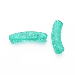 Light Sea Green Transparent Crackle Acrylic Beads, Curved Tube, Light Sea Green, 32x8x10mm, Hole: 1.6mm, about 330pcs/500g
