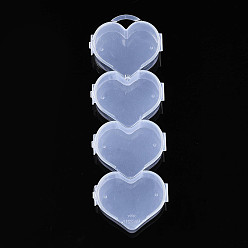 Clear Heart Polypropylene(PP) Bead Storage Container, with Hinged Lid, for Jewelry Small Accessories, Clear, 190x64x29mm, Hole: 9x15mm