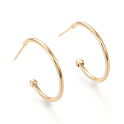 Real 18K Gold Plated Brass Half Hoop Earrings, Stud Earring, Long-Lasting Plated, Ring, Real 18K Gold Plated, 22x26x1.5mm, Pin: 0.7mm