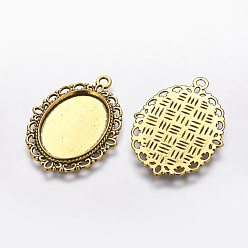 Antique Golden Zinc Alloy Pendant Settings for Cabochon & Rhinestone, DIY Findings for Jewelry Making, Cadmium Free & Nickel Free & Lead Free, Oval, Antique Golden, Tray: 25x18mm, 39x29x2mm, Hole: 2mm