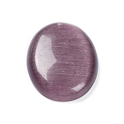 Purple Cat Eye Pendants, Oval Charms, Purple, 40x30x7mm, Hole: 1.4mm