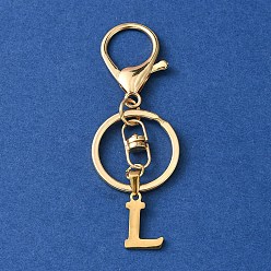 Letter L 304 Stainless Steel Initial Letter Charm Keychains, with Alloy Clasp, Golden, Letter L, 8.5cm
