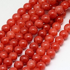 Orange Red Natural Yellow Jade Beads Strands, Dyed, Round, Orange Red, 8mm, Hole: 1mm, about 50pcs/strand, 15.75 inch
