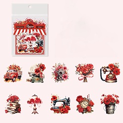 Rouge 20 pcs 10 styles autocollants auto-adhésifs en papier rétro, décalcomanies décoratives de fleurs pour le scrapbooking diy, rouge, 161x128x2mm, 2 pcs / style