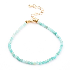 Amazonite Bracelets en perles d'amazonite naturelle à facettes pour femmes, or, 7-1/4 pouce (18.5 cm)