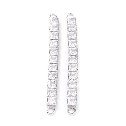 Real Platinum Plated Brass Clear Square Cubic Zirconia Links Connectors, Long-Lasting Plated, Rectangle, Real Platinum Plated, 56x5x4mm, Hole: 2.5mm