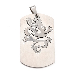 Mixed Color Titanium Steel Pendants, Split Dog Tag Pendant, Rectangle with Dragon, Stainless Steel Color & Silver Color Plated, 51x27x1.5mm, Hole: 6x4mm