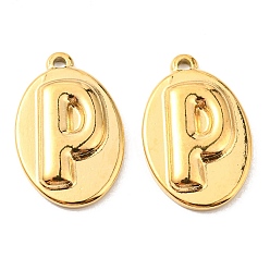 Golden Vacuum Plating 304 Stainless Steel Pendants, Oval with Letter P Charms, Golden, 22.5x14x3mm, Hole: 1.2mm