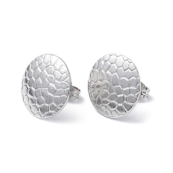 Stainless Steel Color 304 Stainless Steel Textured Flat Round Stud Earrings for Women, Stainless Steel Color, 15mm, Pin: 0.8mm