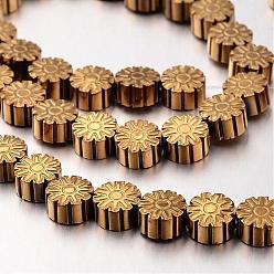 Golden Plated Electroplate Non-magnetic Synthetic Hematite Bead Strands, Snowflake, Golden Plated, 6x3mm, Hole: 1mm, about 62pcs/strand, 15.7 inch