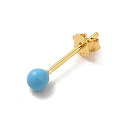 Deep Sky Blue Enamel Round Ball Stud Earrings, Golden 925 Sterling Silver Jewelry for Women, Deep Sky Blue, 14.5x3mm, Pin: 0.8mm