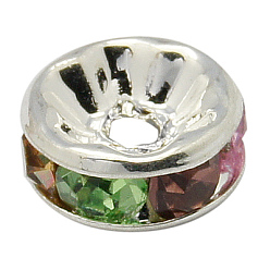 Coloré Séparateurs perles en verre avec strass en laiton, grade de aaa, bride droite, sans nickel, couleur argent plaqué, rondelle, colorées, 4x2mm, Trou: 0.8mm