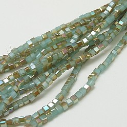 Pale Turquoise Electroplate Glass Beads Strands, Half Plated, Imitation Jade, Faceted Flat Round, Pale Turquoise, 6x4mm