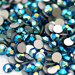 Capri Blue Glass Flat Back Rhinestone, Grade A, Back Plated, Faceted, AB Color, Half Round, Capri Blue, SS16, 3.8~4.0mm, 1440pcs/bag