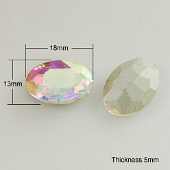 Colorful Glass Pointed Back Rhinestone, Back Plated, Faceted, Oval, Colorful, 13x18x5mm