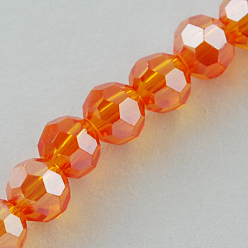 Dark Orange Electroplate Glass Bead Strands, Pearl Luster Plated, Faceted(32 Facets), Round, Dark Orange, 4mm