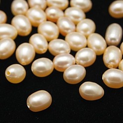 Pink Culture des perles perles d'eau douce naturelles, demi trou foré, AA grade, riz, rose, 7.5~8.5x6.5~7mm, Trou: 1mm