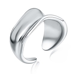 Platinum Rhodium Plated 925 Sterling Silver Twist Wave Open Cuff Ring for Women, Platinum, US Size 4 1/4(15mm)