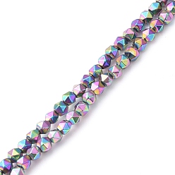 Plaqué Arc-En-Ciel Galvanoplastie synthétiques perles d'hématite non-magnétiques brins, facette, polygone, arc-en-ciel plaqué, 3.8~4mm, Trou: 1mm, Environ 99 pcs/chapelet, 14.96 pouce (38 cm)