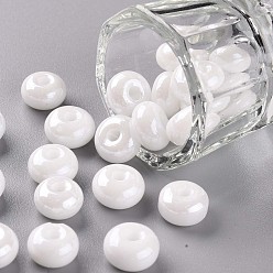 White Opaque Colours Luster Glass Round Beads, Round Hole, White, 3~5x9~10mm, Hole: 2.5mm, about 660pcs/pound