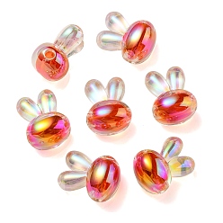 Indian Red UV Plating Rainbow Iridescent Acrylic Beads, Two Tone Bead in Bead, Rabbit Head, Indian Red, 20x15x13mm, Hole: 3mm